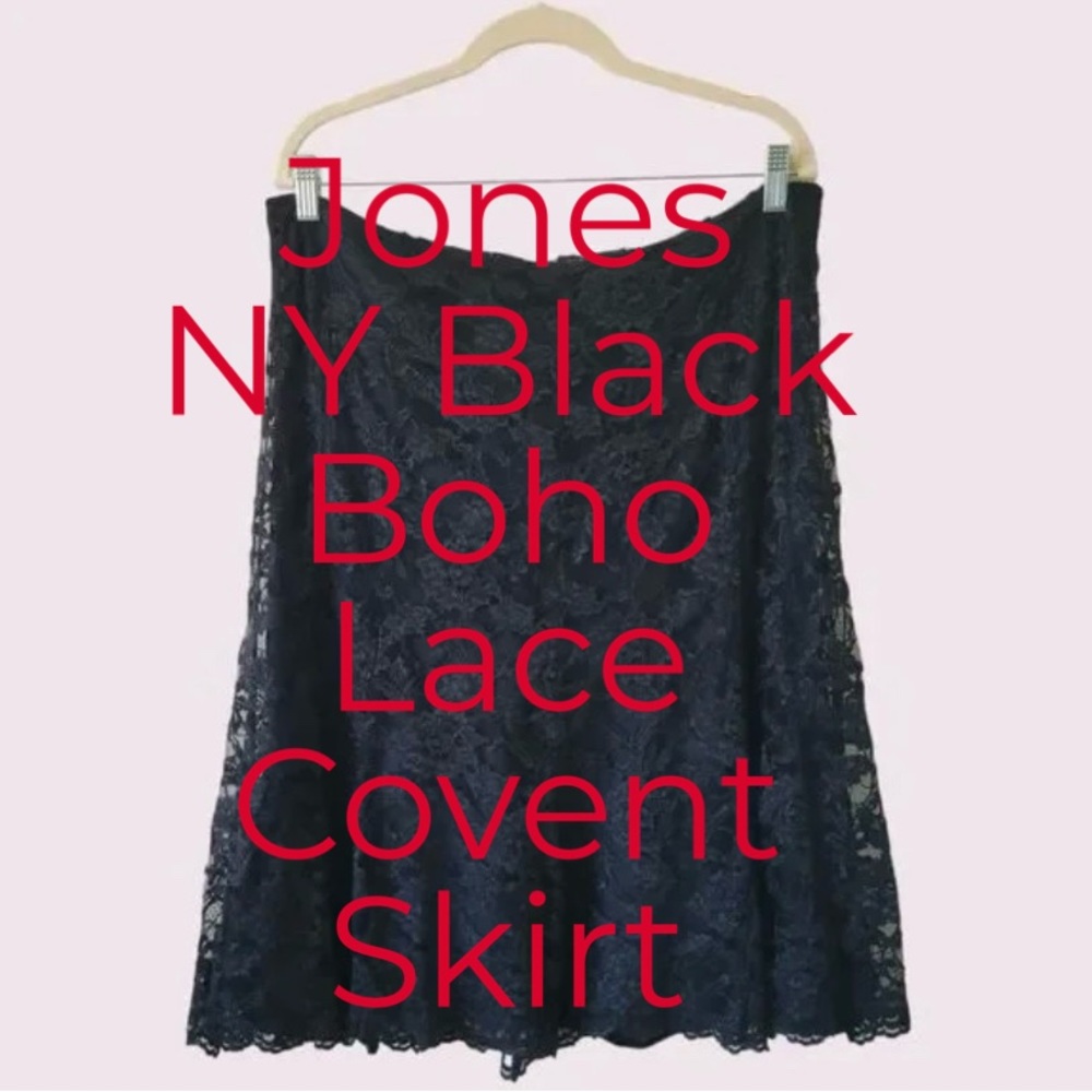 JONES NY Black Lace Overlay MIDI Skirt-NWT - Picture 2 of 6
